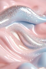 Fototapeta premium A vibrant blend of pastel pink and blue hues flows in gentle curves, enhanced by sparkling glitter that adds elegance to the overall design
