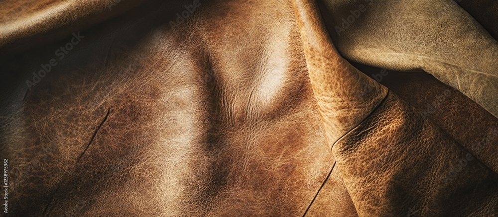 Poster brown textured leather fabric background with natural creases and folds suitable for design projects