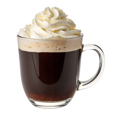 A mug of Irish coffee with whipped cream on a transparent background