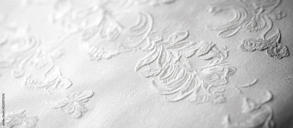 Poster White textured fabric with floral embroidery pattern detailed close-up background with soft focus and copy space for text.