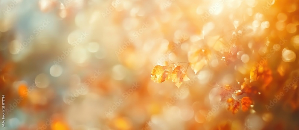 Aufkleber Autumn leaves with soft bokeh background in warm tones sunlight with copy space for text