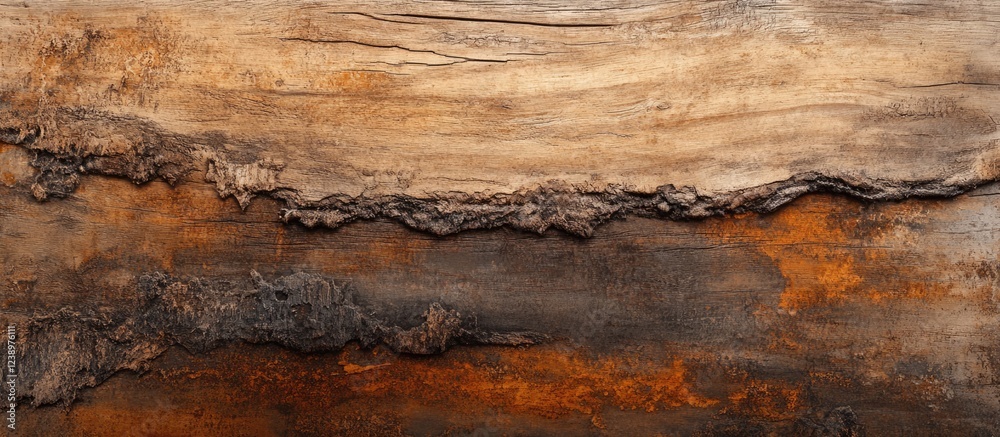 Poster Textured wooden surface with weathered layers and rust-like staining suitable for backgrounds or abstract designs Copy Space