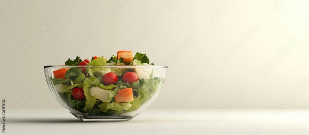 Aufkleber Fresh mixed salad in a glass bowl on a light background with ample copy space for text placement