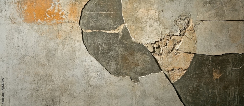Poster cracked and peeling plaster wall texture with gray and orange hues suitable for background use copy 