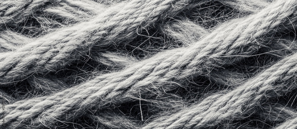 Poster grey textured rope surface with intertwined strands, macro photography, suitable for background or t