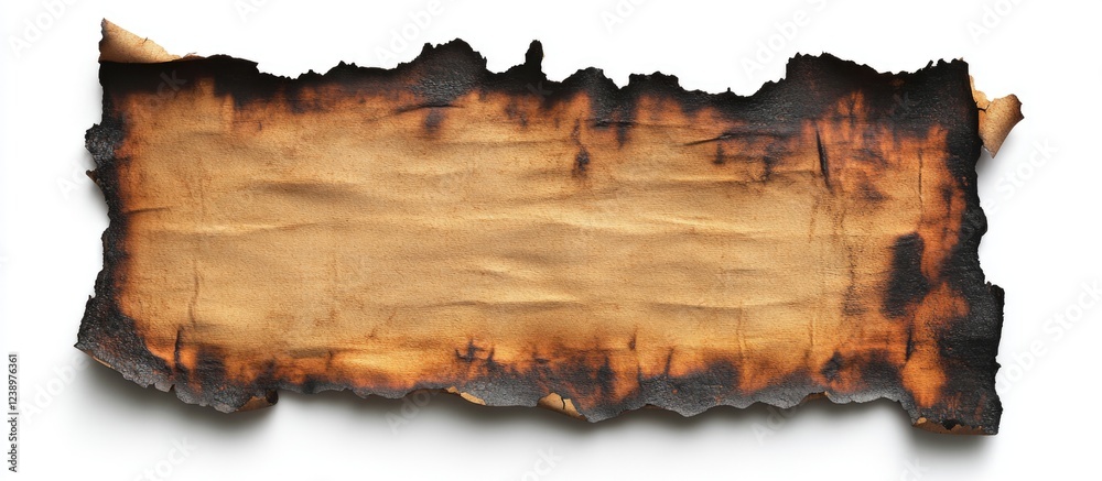 Poster burnt vintage parchment paper with uneven edges and dark burnt spots suitable for background or text