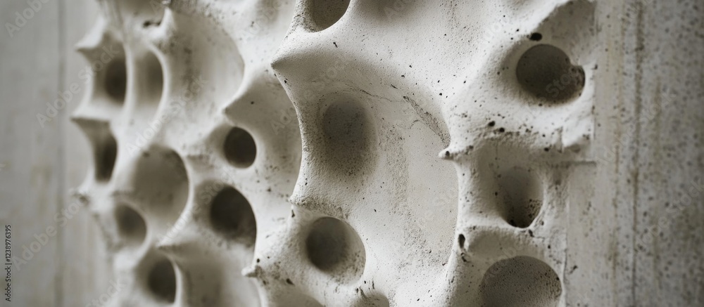 Aufkleber Textured concrete wall with abstract holes and indentations suitable for modern architectural backgrounds and design elements Copy Space