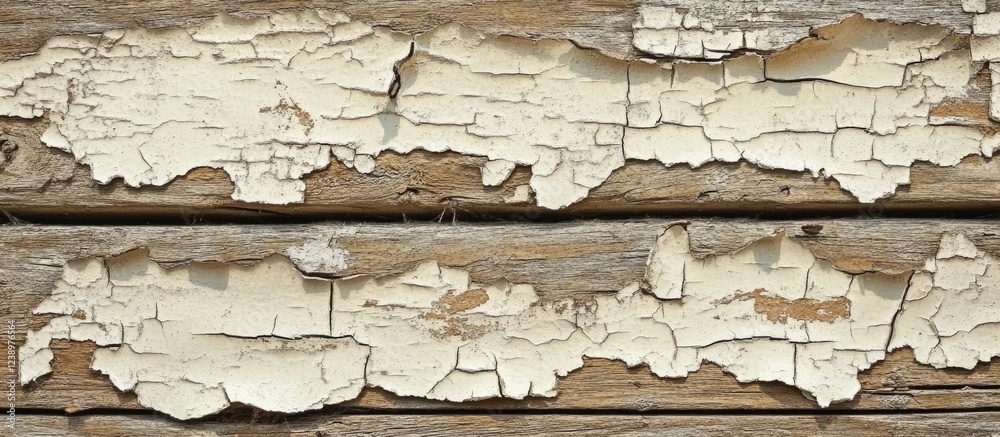 Aufkleber Peeling paint on wooden planks creating textured background with weathered look and natural color variations Copy Space