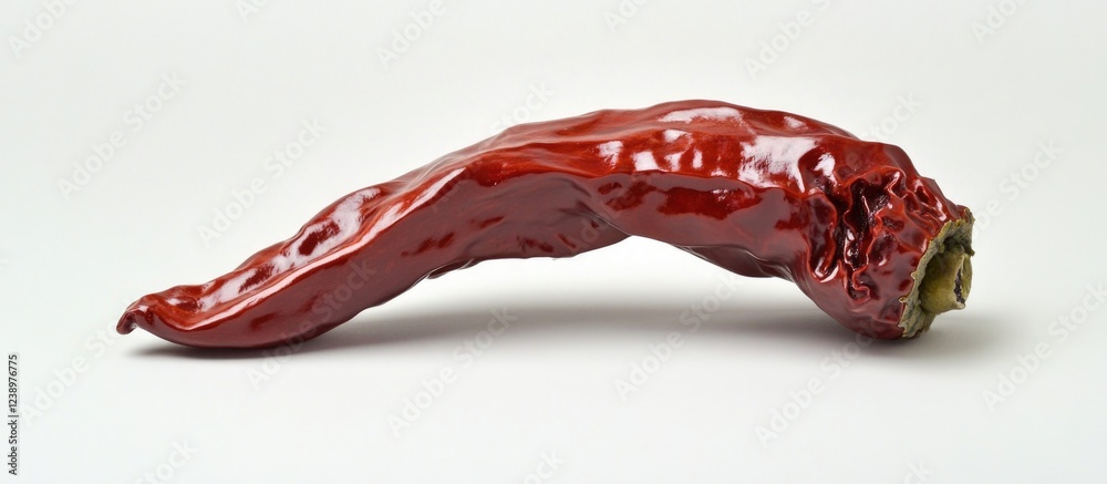 Poster Dried red chili pepper isolated on white background with smooth surface and visible texture Copy Space