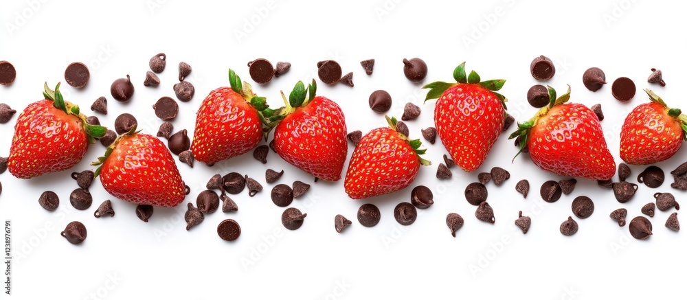 Aufkleber fresh strawberries and chocolate chips on white background with ample copy space for text placement