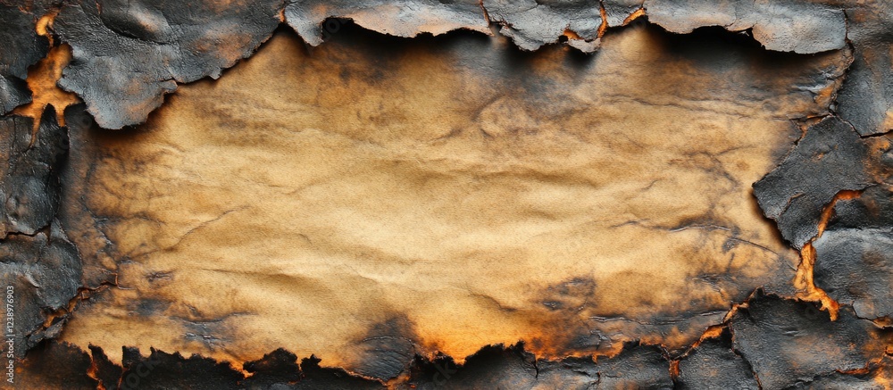 Aufkleber Burnt paper texture with charred edges and golden brown background suitable for backgrounds and overlays with copy space.
