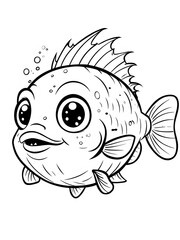 Cute Cartoon Fish Coloring Page Illustration for Kids' Coloring Book Pages