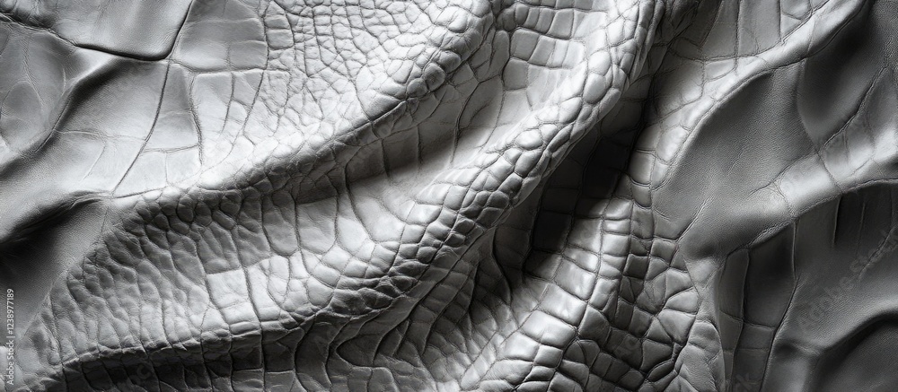 Poster Textured gray leather fabric with a unique reptile pattern and waves, suitable for backgrounds, with Copy Space.