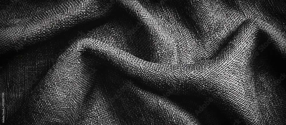 Poster black textured fabric close-up with natural wrinkles and folds suitable for background or design pur