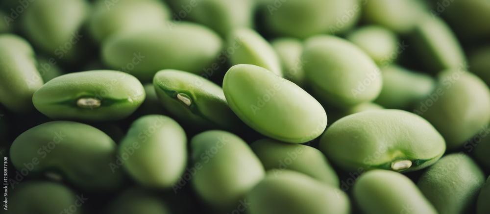 Poster Close-up of fresh green beans on a dark background showing texture and details with Copy Space