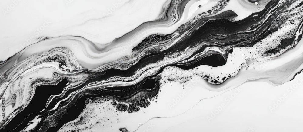Poster Black and white abstract fluid art background with flowing shapes and textures for creative projects with Copy Space