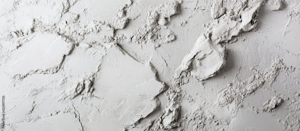 Poster textured white plaster wall background with varying surface patterns and relief, suitable for interi