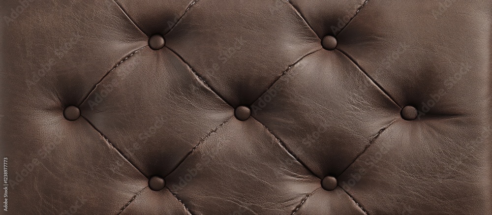 Poster brown leather tufted upholstery texture background with buttons for interior design use copy space