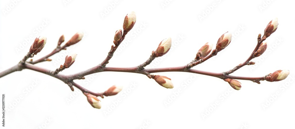Poster branch with flower buds on a white background showcasing early spring growth and natural flora copy 