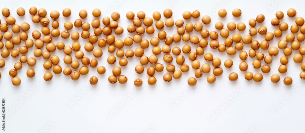 Poster Brown soybeans scattered on a white background with ample negative space for text placement Copy Space