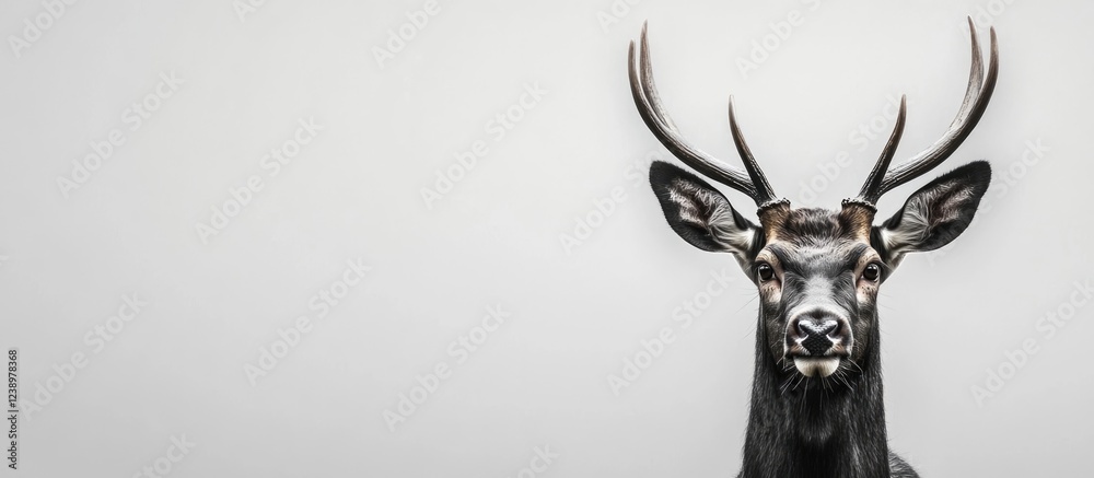 Aufkleber black deer portrait with antlers on a gray background showcasing detailed features and a clean compo