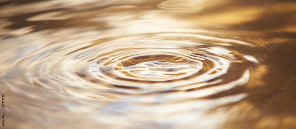 Aufkleber Ripples on the surface of water with reflections of light in warm tones and soft focus creating a tranquil background with Copy Space