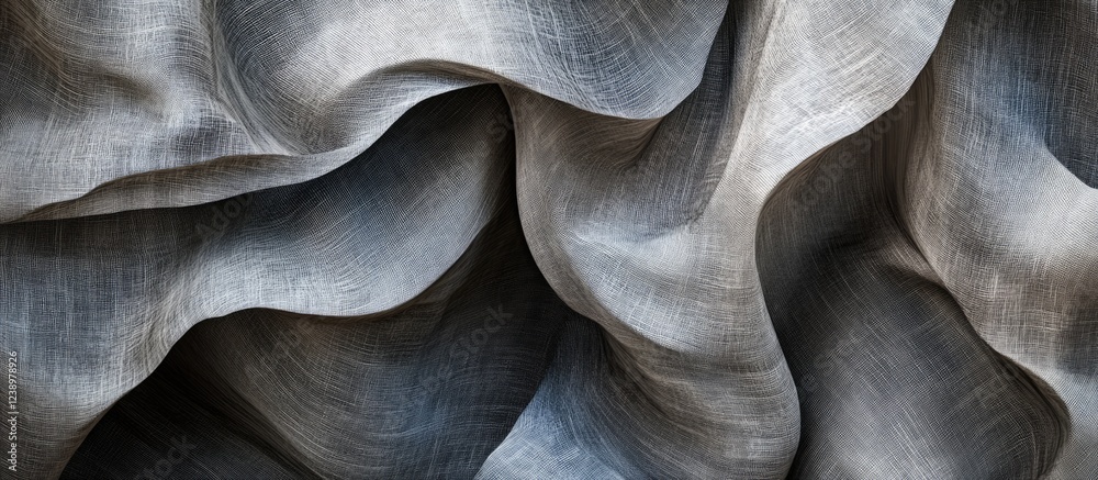 Aufkleber Textured gray fabric with smooth, flowing folds and shadows creating a dramatic pattern suitable for background design and artistic applications. Copy Space