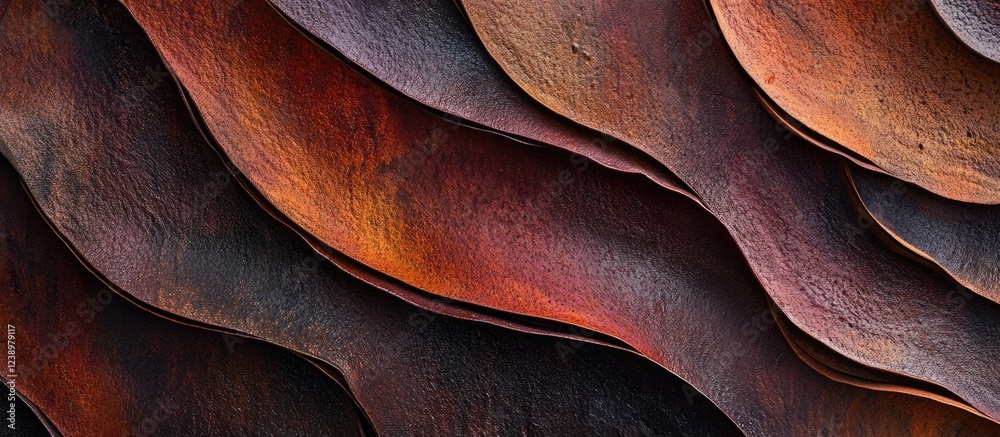 Poster textured abstract background with wavy layers in rich warm colors of orange, red, and dark tones ide