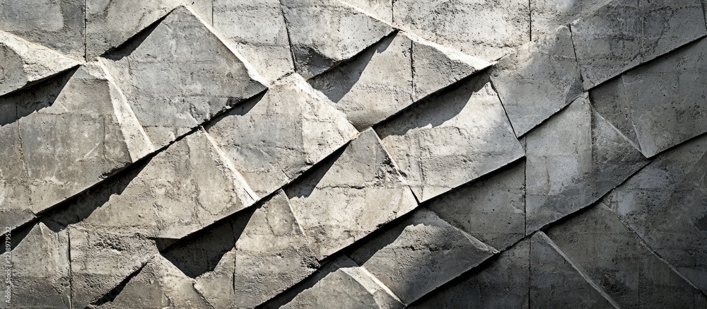 Aufkleber Textured concrete wall with angular geometric patterns and shadows suitable for backgrounds or architectural designs Copy Space