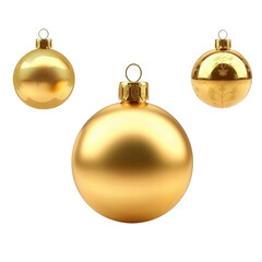 Gold Christmas Ornaments Set on Transparent Background