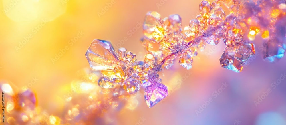 Aufkleber Colorful macro shot of sparkling crystalline structure with notable reflections and highlights on a blurred soft focus background Copy Space