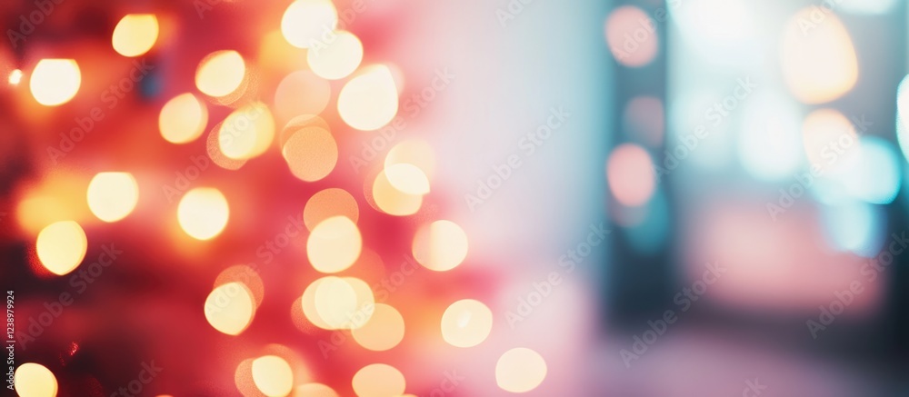 Poster Christmas tree with blurred colorful lights in background and soft focus area for text placement Copy Space