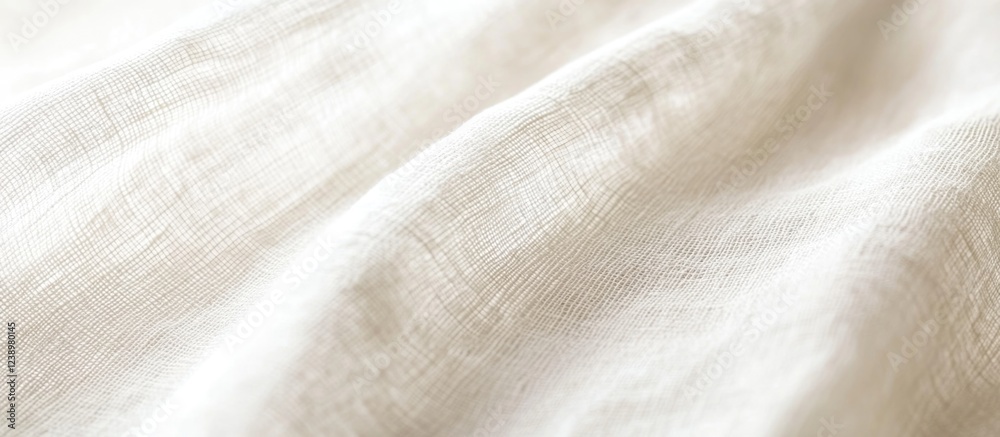 Poster close-up of textured white linen fabric with soft folds and natural imperfections copy space