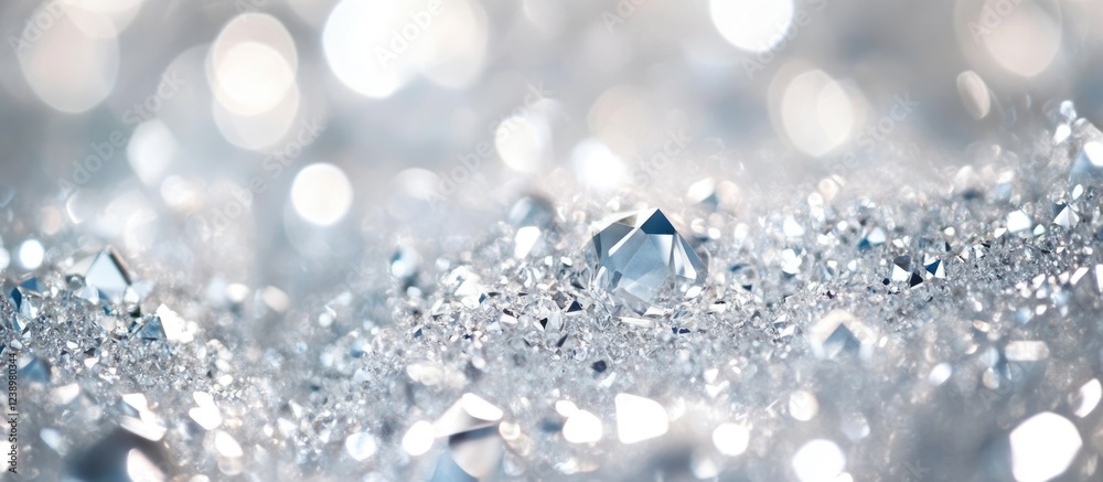 Poster Close-up view of sparkling diamonds and crystals with soft bokeh background glittering shine Copy Space