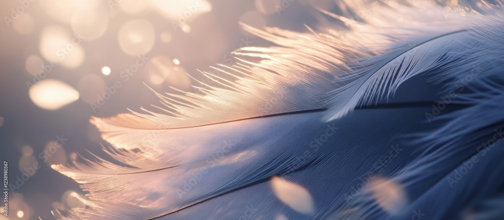 Poster Soft delicate feathers with dreamy lighting and bokeh background showcasing detailed textures and muted colors Copy Space