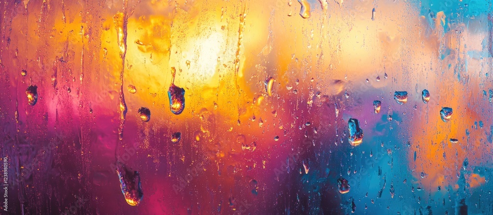 Aufkleber Colorful blurred background with water droplets on glass surface creating vibrant texture and bokeh effect Copy Space