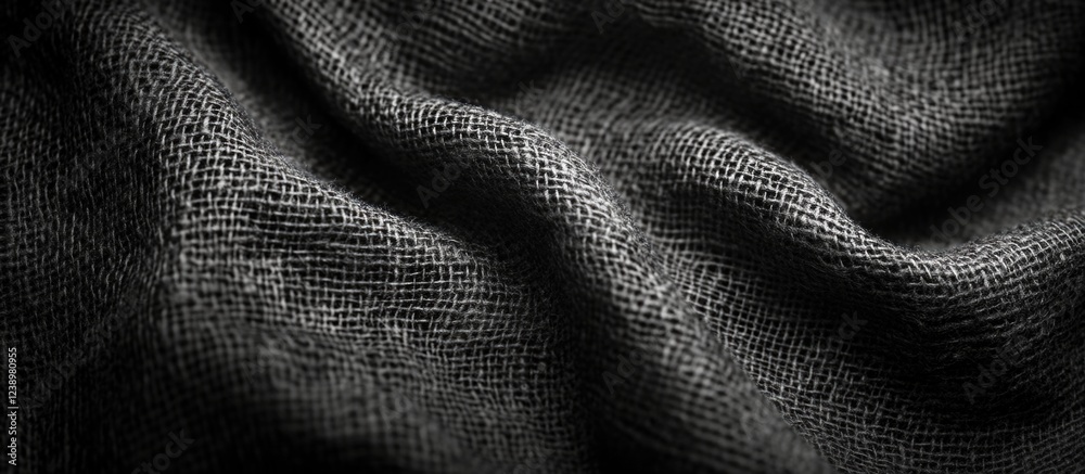 Aufkleber Black textured fabric close-up with intricate weave patterns and soft folds suitable for background use Copy Space