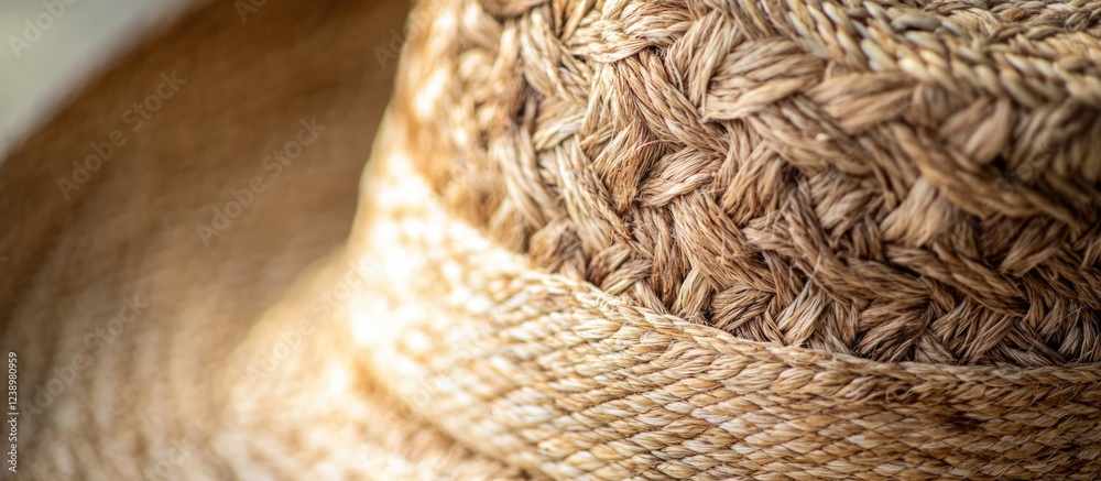 Poster Woven straw hat close-up showing detailed texture with copy space for text placement