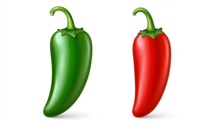 A vibrant image featuring a green jalapeno and a red chili pepper, showcasing their distinct colors and shapes.