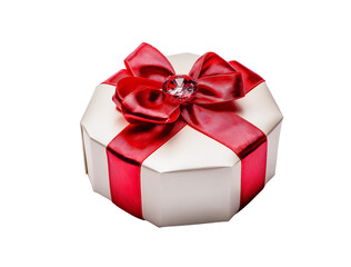 Obraz premium Elegant Red Ribbon Gift Box on Transparent Background