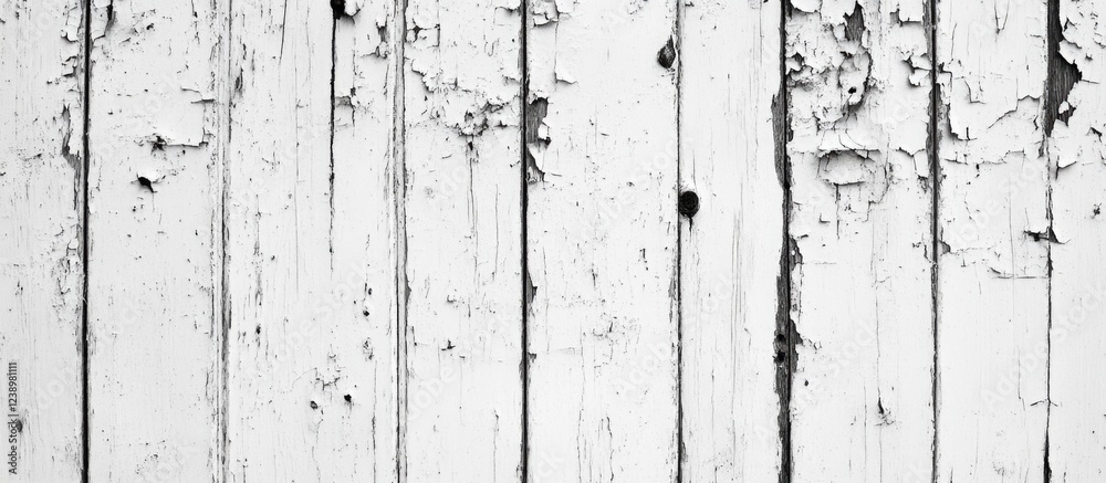 Aufkleber Peeling white paint on wooden planks with texture details and visible grain pattern providing rustic background Copy Space