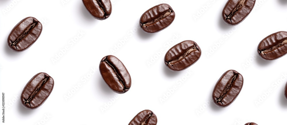 Aufkleber Coffee beans scattered on a white background with ample copy space for text placement.