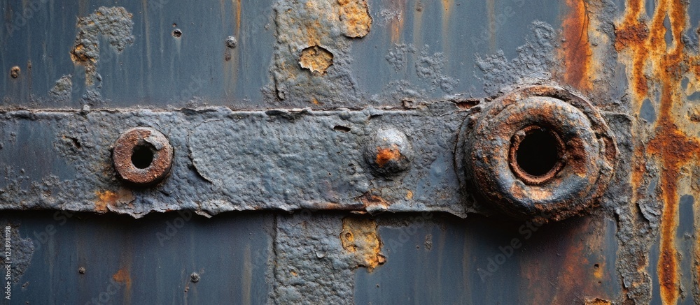 Poster rusty metal surface with bolts and corrosion on weathered steel backdrop suitable for industrial the