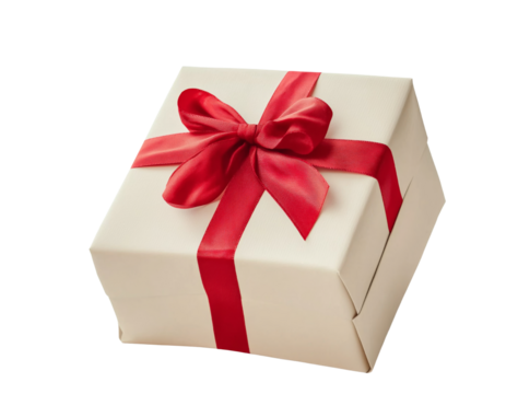 Cream Gift Box With Red Ribbon on transparent background
