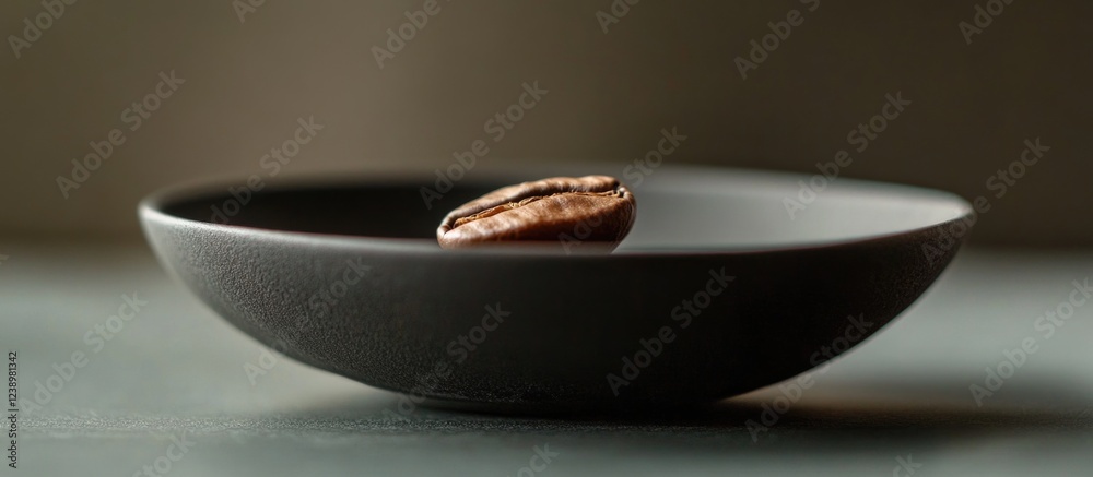 Aufkleber Coffee bean on a textured black plate against a minimalist background with soft lighting and copy space for text