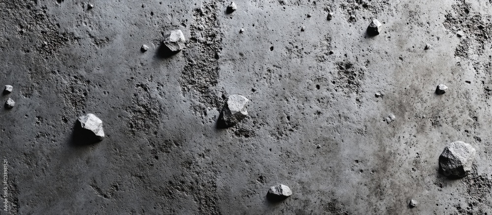 Poster Abstract textured surface with scattered rocks showcasing a lunar or extraterrestrial landscape with copy space for text placement.
