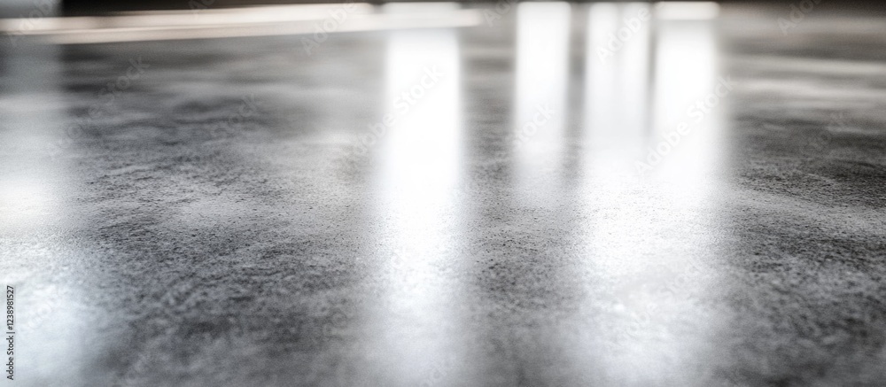 Poster abstract close-up of polished concrete floor with reflections and soft lighting effects, ideal for m