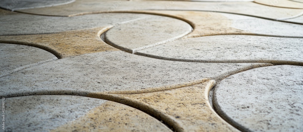 Aufkleber Textured concrete flooring with curved patterns and natural earth tones suitable for modern architecture and design applications Copy Space