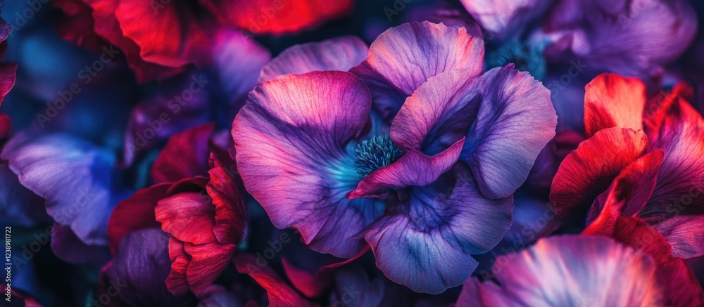 Poster purple and red flowers with soft petals in a vibrant floral arrangement ideal for background use cop
