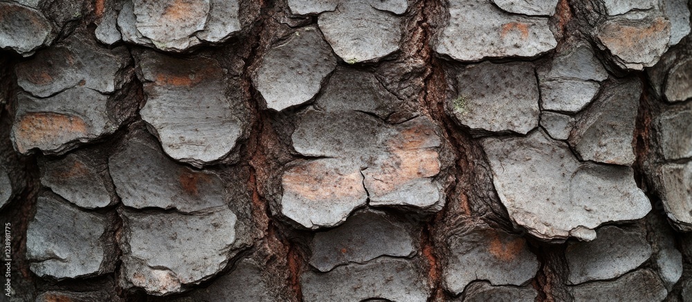 Poster Textured close-up of rough tree bark with distinct layers and grooves suitable for nature backgrounds Copy Space